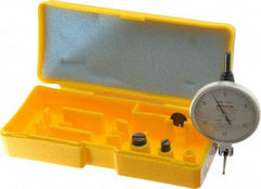 Peacock - 0.03 Inch Range, 0.0005 Inch Dial Graduation, Horizontal Dial Test Indicator - 1-53/64 Inch White Dial, 0-15-0 Dial Reading, Accurate to 0.0005 Inch - Americas Industrial Supply