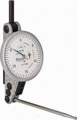 INTERAPID - 0.06 Inch Range, 0.0005 Inch Dial Graduation, Horizontal Dial Test Indicator - 1-1/2 Inch White Dial, 0-15-0 Dial Reading - Americas Industrial Supply