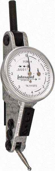 INTERAPID - 0.016 Inch Range, 0.0001 Inch Dial Graduation, Horizontal Dial Test Indicator - 1.2 Inch White Dial, 0-4-0 Dial Reading - Americas Industrial Supply