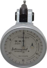 INTERAPID - 0.06 Inch Range, 0.001 Inch Dial Graduation, Vertical Dial Test Indicator - 1.2 Inch White Dial, 0-15-0 Dial Reading - Americas Industrial Supply