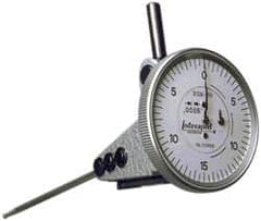 INTERAPID - 0.06 Inch Range, 0.0005 Inch Dial Graduation, Vertical Dial Test Indicator - 1-1/2 Inch White Dial, 0-15-0 Dial Reading - Americas Industrial Supply