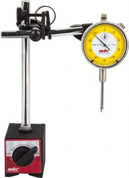 Value Collection - 0.001" Graduation, 0-100 Dial Reading, Indicator & Base Kit - 63mm Base Length x 50mm Base Width x 55mm Base Height, 2-9/32" Dial Diam - Americas Industrial Supply