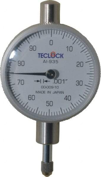 Teclock - 1/4" Range, 0-100 Dial Reading, 0.001" Graduation Dial Drop Indicator - 1-17/32" Dial, 0.1" Range per Revolution, 0.0007" Accuracy - Americas Industrial Supply