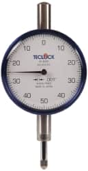 Teclock - 1/4" Range, 0-50-0 Dial Reading, 0.001" Graduation Dial Drop Indicator - 2-11/64" Dial, 0.1" Range per Revolution, 0.0007" Accuracy - Americas Industrial Supply