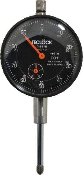 Teclock - 1" Range, 0-100 Dial Reading, 0.001" Graduation Dial Drop Indicator - 2-11/64" Dial, 0.1" Range per Revolution, 0.0014" Accuracy, Revolution Counter - Americas Industrial Supply