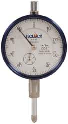 Teclock - 1/2" Range, 0-100 Dial Reading, 0.001" Graduation Dial Drop Indicator - 2-11/64" Dial, 0.1" Range per Revolution, 0.0009" Accuracy, Revolution Counter - Americas Industrial Supply