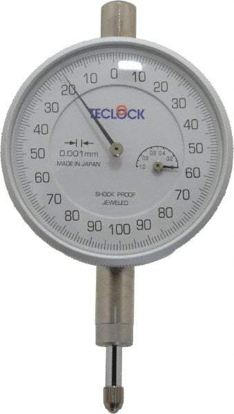 Teclock - 1mm Range, 0-100-0 Dial Reading, 0.001mm Graduation Dial Drop Indicator - 2-13/64" Dial, Revolution Counter - Americas Industrial Supply