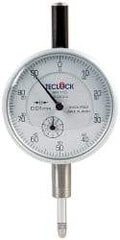 Teclock - 10mm Range, 0-100 Dial Reading, 0.01" Graduation Dial Drop Indicator - 2-11/64" Dial, 1" Range per Revolution, 0.015" Accuracy, Revolution Counter - Americas Industrial Supply