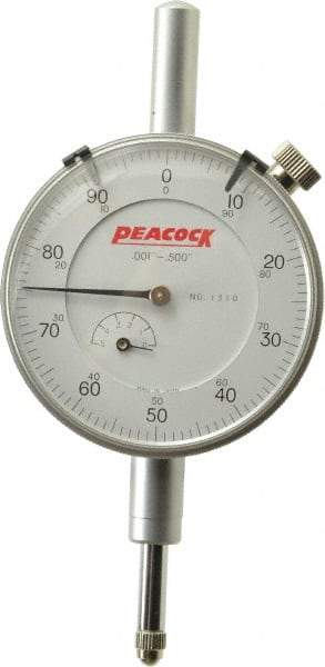 Peacock - 1/2" Range, 0-100 Dial Reading, 0.001" Graduation Dial Drop Indicator - 2-3/64" Dial, 0.001" Accuracy, Revolution Counter - Americas Industrial Supply