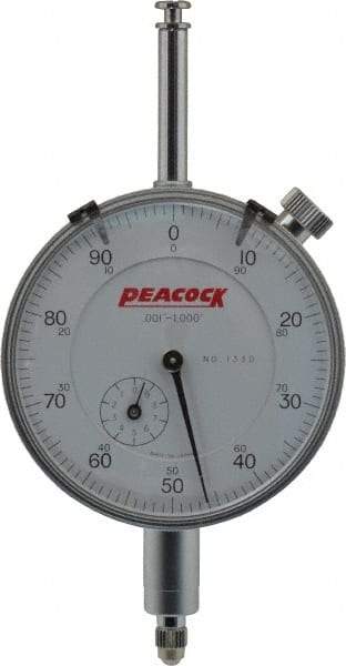 Peacock - 1" Range, 0-100 Dial Reading, 0.001" Graduation Dial Drop Indicator - 2-3/64" Dial, 0.002" Accuracy, Revolution Counter - Americas Industrial Supply