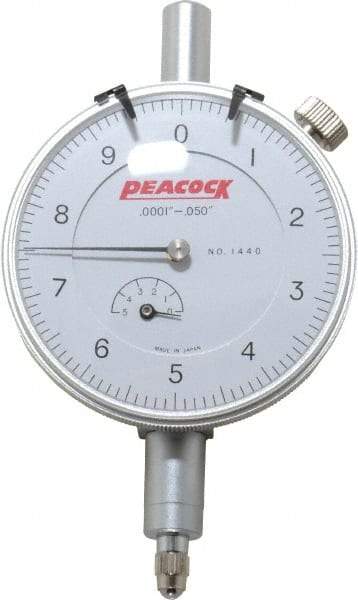 Peacock - 0.05" Range, 0-10 Dial Reading, 0.0001" Graduation Dial Drop Indicator - 2-3/64" Dial, 0.0003" Accuracy, Revolution Counter - Americas Industrial Supply