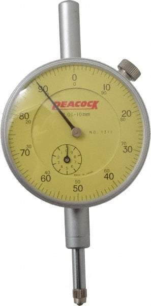 Peacock - 10mm Range, 0-100 Dial Reading, 0.01mm Graduation Dial Drop Indicator - 2-3/64" Dial, Revolution Counter - Americas Industrial Supply