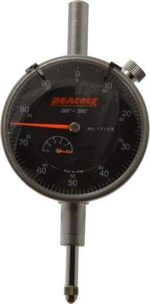 Peacock - 1/2" Range, 0-100 Dial Reading, 0.001" Graduation Dial Drop Indicator - 2-3/64" Dial, 0.001" Accuracy, Revolution Counter - Americas Industrial Supply