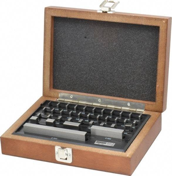 SPI - 36 Piece, 0.05 to 4", Grade AS-1, Steel Gage Block Set - Rectangular, +16 - 8µ (2"), +24 - 12µ (4"), +8 - 4µ (0.050-1") Tolerance - Americas Industrial Supply