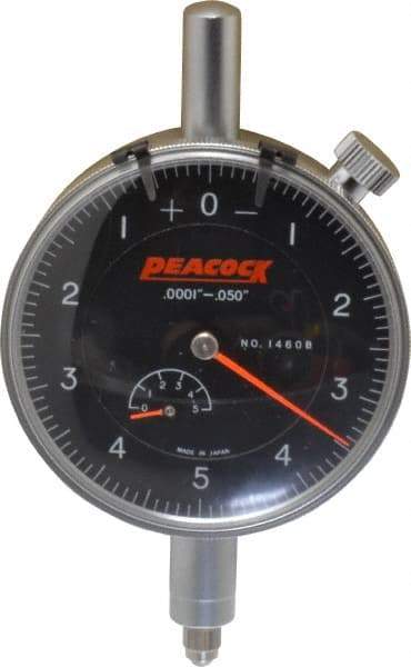 Peacock - 0.05" Range, 0-5-0 Dial Reading, 0.0001" Graduation Dial Drop Indicator - 2-3/64" Dial, 0.0003" Accuracy, Revolution Counter - Americas Industrial Supply