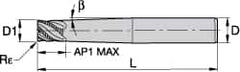 Kennametal - 5/16", 4 Flute, Single End, Solid Carbide, 0.03" Corner Radius End Mill - 4" OAL, 45° Helix, Right Hand Flute, 5/16" LOC, Right Hand Cut - Americas Industrial Supply