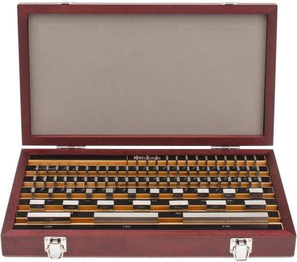 Mitutoyo - 81 Piece, 0.05 to 4", Grade 0, Steel Gage Block Set - Rectangular, 10µ (3"), 12µ (4"), 5µ (0.05-0.4"), 6µ (0.45-1"), 8µ (2") Tolerance - Americas Industrial Supply