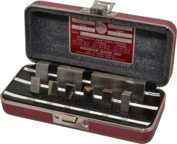 Starrett - 9 Piece, 1/16 to 2", Grade 0, Steel Gage Block Set - Rectangular - Americas Industrial Supply