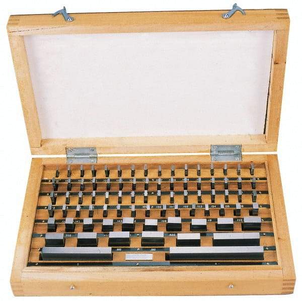 Value Collection - 81 Piece, 0.05 to 4", Grade 0, Steel Gage Block Set - Rectangular, 10µ (3"), 12µ (4"), 5µ (0.1-0.4"), 6µ (0.050"), 6µ (0.45-1"), 8µ (2") Tolerance - Americas Industrial Supply