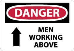 NMC - "Danger - Men Working Above", 7" Long x 10" Wide, Pressure-Sensitive Vinyl Safety Sign - Rectangle, 0.004" Thick, Use for Accident Prevention - Americas Industrial Supply