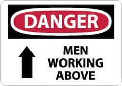 NMC - "Danger - Men Working Above", 7" Long x 10" Wide, Rigid Plastic Safety Sign - Rectangle, 0.05" Thick, Use for Accident Prevention - Americas Industrial Supply