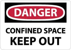 NMC - "Danger - Confined Space - Keep Out", 10" Long x 14" Wide, Aluminum Safety Sign - Rectangle, 0.04" Thick, Use for Accident Prevention - Americas Industrial Supply