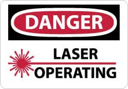 NMC - "Danger - Laser Operating", 7" Long x 10" Wide, Pressure-Sensitive Vinyl Safety Sign - Rectangle, 0.004" Thick, Use for Accident Prevention - Americas Industrial Supply