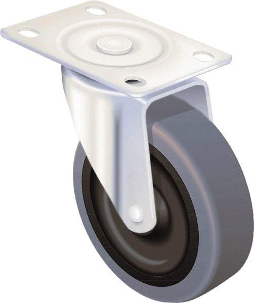 Albion - 4" Diam x 1-1/4" Wide x 5-1/8" OAH Top Plate Mount Swivel Caster - Rubber, 300 Lb Capacity, Delrin Bearing, 2-1/2 x 3-5/8" Plate - Americas Industrial Supply