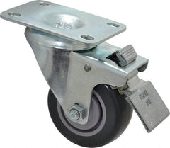 Shepherd - 3" Diam x 1-1/4" Wide x 4-1/4" OAH Top Plate Mount Swivel Caster with Brake - Polyurethane, 185 Lb Capacity, Ball Bearing, 2-5/8 x 3-3/4" Plate - Americas Industrial Supply