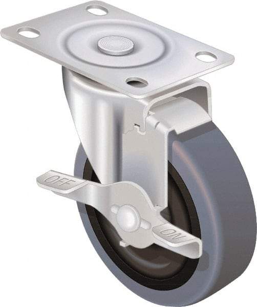 Shepherd - 4" Diam x 15/16" Wide x 4-3/4" OAH Stem Mount Swivel Caster with Brake - Polyolefin, 150 Lb Capacity, Plain Bore Bearing, 1/2-13 x 1-1/2" Threaded Stem - Americas Industrial Supply