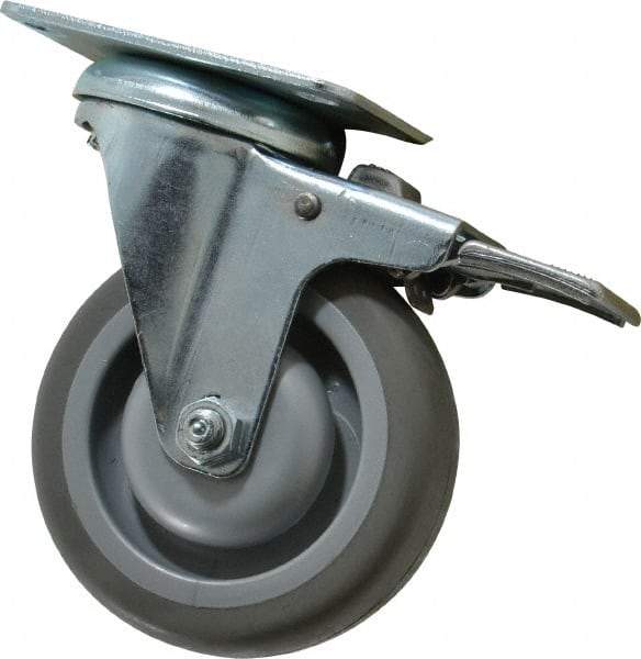 Shepherd - 4" Diam x 1-1/4" Wide x 5-1/4" OAH Top Plate Mount Swivel Caster with Brake - Polyurethane, 200 Lb Capacity, Ball Bearing, 2-5/8 x 3-3/4" Plate - Americas Industrial Supply