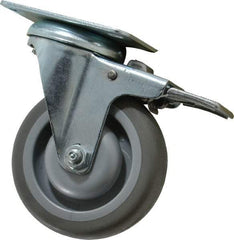 Shepherd - 4" Diam x 1-1/4" Wide x 5-1/4" OAH Top Plate Mount Swivel Caster with Brake - Polyurethane, 200 Lb Capacity, Ball Bearing, 2-5/8 x 3-3/4" Plate - Americas Industrial Supply