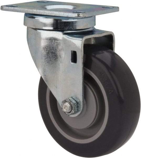 Shepherd - 4" Diam x 1-1/4" Wide x 5-1/4" OAH Top Plate Mount Swivel Caster - Polyurethane, 200 Lb Capacity, Ball Bearing, 2-5/8 x 3-3/4" Plate - Americas Industrial Supply