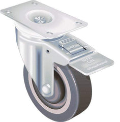 Shepherd - 4" Diam x 1-1/4" Wide x 5-1/4" OAH Top Plate Mount Swivel Caster with Brake - TPR, 185 Lb Capacity, Ball Bearing, 2-5/8 x 3-3/4" Plate - Americas Industrial Supply