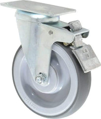 Shepherd - 5" Diam x 1-1/4" Wide x 6-1/4" OAH Top Plate Mount Swivel Caster with Brake - TPR, 200 Lb Capacity, Ball Bearing, 2-5/8 x 3-3/4" Plate - Americas Industrial Supply