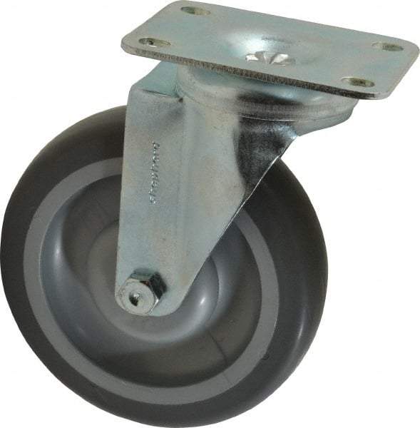 Shepherd - 5" Diam x 1-1/4" Wide x 6-1/4" OAH Top Plate Mount Swivel Caster - TPR, 200 Lb Capacity, Ball Bearing, 2-5/8 x 3-3/4" Plate - Americas Industrial Supply