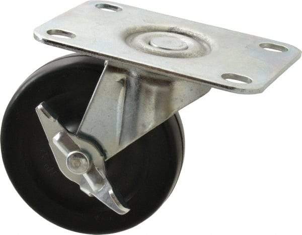 Shepherd - 3" Diam x 13/16" Wide x 3-1/2" OAH Top Plate Mount Swivel Caster with Brake - Soft Rubber, 110 Lb Capacity, Nylon Bearing, 2-5/8 x 3-3/4" Plate - Americas Industrial Supply