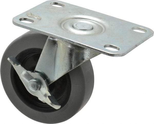 Shepherd - 3" Diam x 13/16" Wide x 3-1/2" OAH Top Plate Mount Swivel Caster with Brake - Polyurethane, 120 Lb Capacity, Plain Bearing, 2-5/8 x 3-3/4" Plate - Americas Industrial Supply