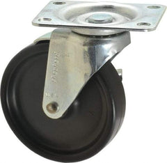 Shepherd - 4" Diam x 15/16" Wide x 4-3/4" OAH Top Plate Mount Swivel Caster with Brake - Polyolefin, 150 Lb Capacity, Plain Bearing, 2-5/8 x 3-3/4" Plate - Americas Industrial Supply