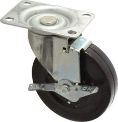 Shepherd - 4" Diam x 15/16" Wide x 4-3/4" OAH Top Plate Mount Swivel Caster with Brake - Soft Rubber, 125 Lb Capacity, Nylon Bearing, 2-5/8 x 3-3/4" Plate - Americas Industrial Supply