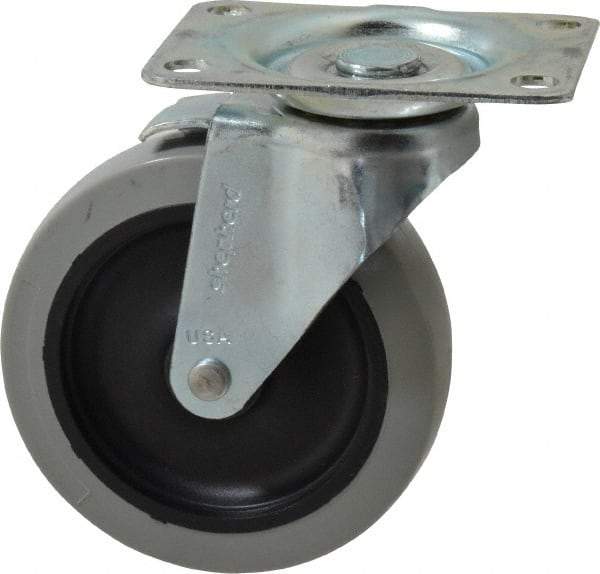 Shepherd - 4" Diam x 15/16" Wide x 4-3/4" OAH Top Plate Mount Swivel Caster with Brake - Polyurethane, 150 Lb Capacity, Plain Bearing, 2-5/8 x 3-3/4" Plate - Americas Industrial Supply