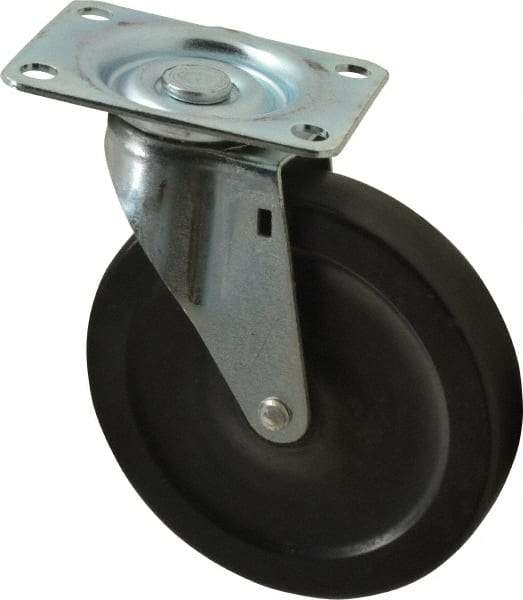 Shepherd - 5" Diam x 15/16" Wide x 5-3/4" OAH Top Plate Mount Swivel Caster - Hard Rubber, 160 Lb Capacity, Nylon Bearing, 2-5/8 x 3-3/4" Plate - Americas Industrial Supply