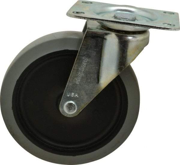 Shepherd - 5" Diam x 15/16" Wide x 5-3/4" OAH Top Plate Mount Swivel Caster - TPR, 135 Lb Capacity, Plain Bearing, 2-5/8 x 3-3/4" Plate - Americas Industrial Supply
