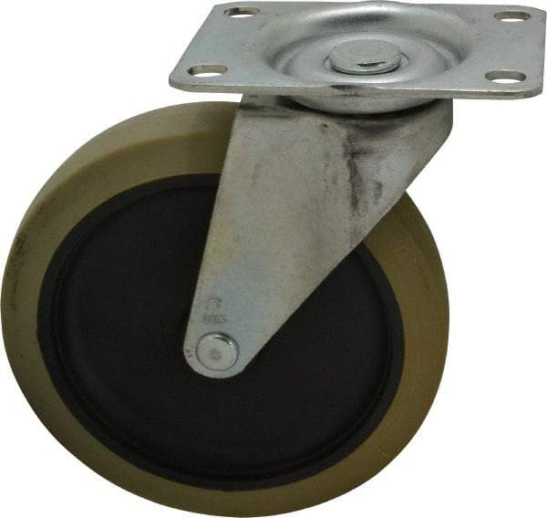 Shepherd - 5" Diam x 15/16" Wide x 5-3/4" OAH Top Plate Mount Swivel Caster - Polyurethane, 160 Lb Capacity, Plain Bearing, 2-5/8 x 3-3/4" Plate - Americas Industrial Supply