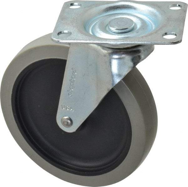 Shepherd - 5" Diam x 15/16" Wide x 5-3/4" OAH Top Plate Mount Swivel Caster with Brake - Polyurethane, 160 Lb Capacity, Plain Bearing, 2-5/8 x 3-3/4" Plate - Americas Industrial Supply