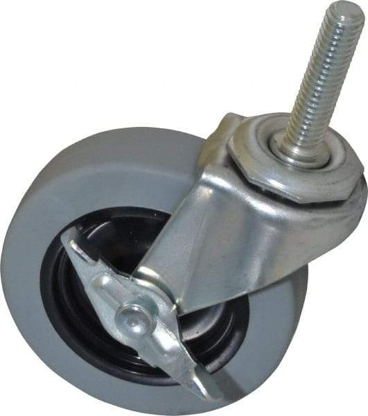 Shepherd - 3" Diam x 13/16" Wide x 3-1/2" OAH Stem Mount Swivel Caster with Brake - Polyurethane, 120 Lb Capacity, Plain Bearing, 3/8-16 x 1-1/2" Threaded Stem - Americas Industrial Supply