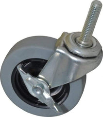 Shepherd - 3" Diam x 13/16" Wide x 3-1/2" OAH Stem Mount Swivel Caster with Brake - Polyurethane, 120 Lb Capacity, Plain Bearing, 3/8-16 x 1-1/2" Threaded Stem - Americas Industrial Supply