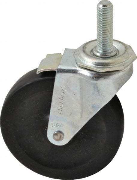 Shepherd - 4" Diam x 15/16" Wide x 4-3/4" OAH Stem Mount Swivel Caster with Brake - Hard Rubber, 150 Lb Capacity, Nylon Bearing, 1/2-13 x 1-1/2" Threaded Stem - Americas Industrial Supply