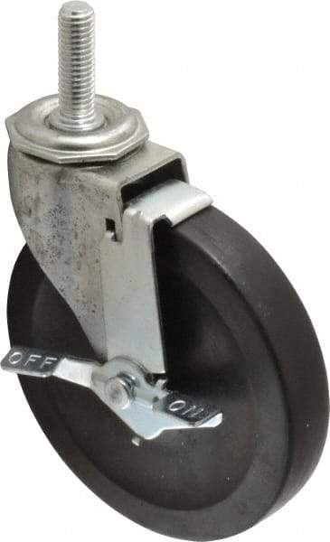 Shepherd - 5" Diam x 15/16" Wide x 5-3/4" OAH Stem Mount Swivel Caster with Brake - Hard Rubber, 160 Lb Capacity, Nylon Bearing, 1/2-13 x 1-1/2" Threaded Stem - Americas Industrial Supply