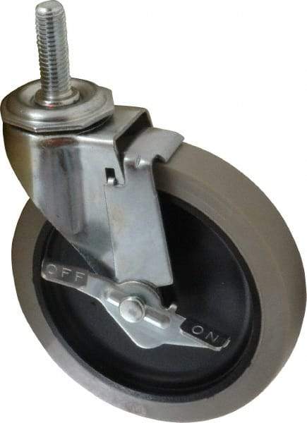 Shepherd - 5" Diam x 15/16" Wide x 5-3/4" OAH Stem Mount Swivel Caster with Brake - Polyurethane, 160 Lb Capacity, Plain Bearing, 1/2-13 x 1-1/2" Threaded Stem - Americas Industrial Supply